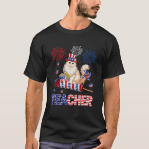 Teacher Cute Turkish Angora 4th July American Flag T-Shirt