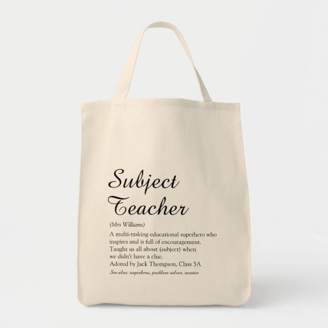 Teacher Definition Appreciation Script Fun Tote Bag (Front)