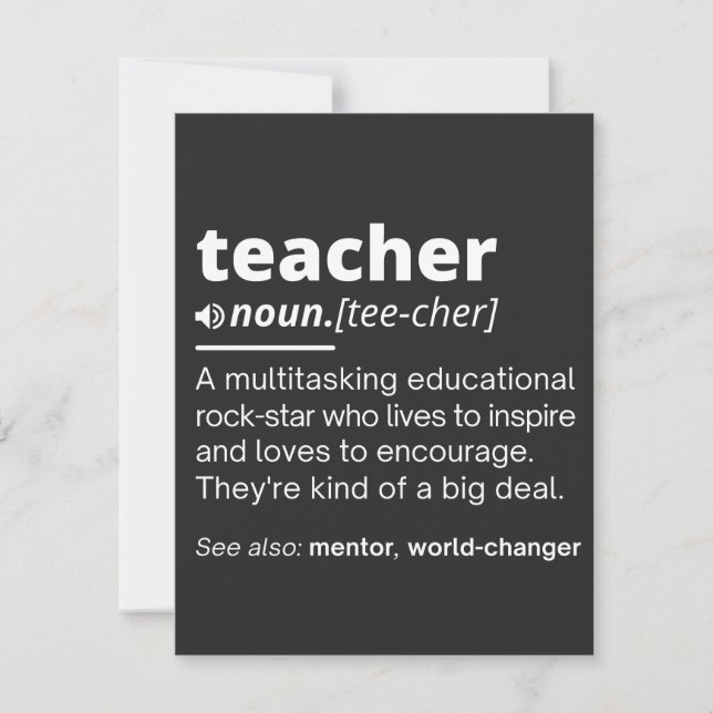 Teacher Definition - Funny Teaching School Teacher Thank You Card (Front)