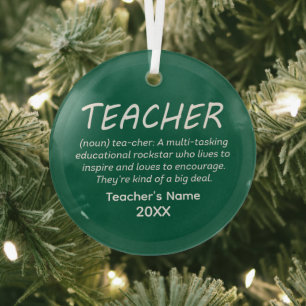 Teacher Definition word art add name year Glass Tree Decoration