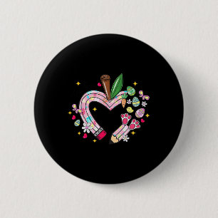 Teacher Easter Bunny Pencil Heart Eggs Cute Hoppy 6 Cm Round Badge