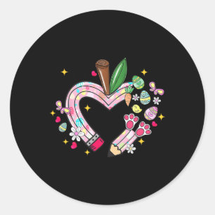 Teacher Easter Bunny Pencil Heart Eggs Cute Hoppy Classic Round Sticker