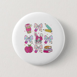 Teacher Easter Coquette Bow Bunny Happy Easter Wom 6 Cm Round Badge