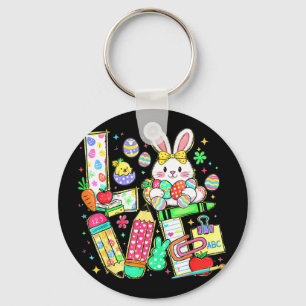 Teacher easter day love bunny ears spring school key ring