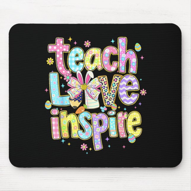 Teacher easter day teach love inspire bunny spring mouse mat (Front)