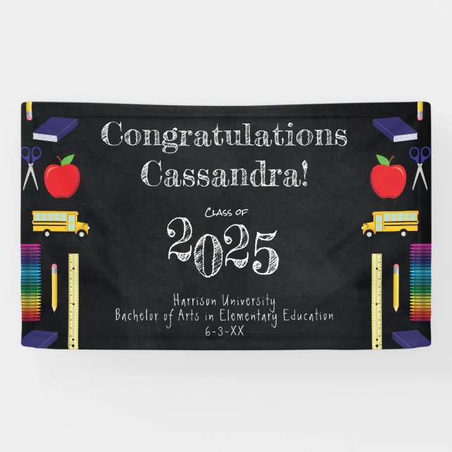 Teacher Education Chalkboard Graduation Banner (Horizontal)