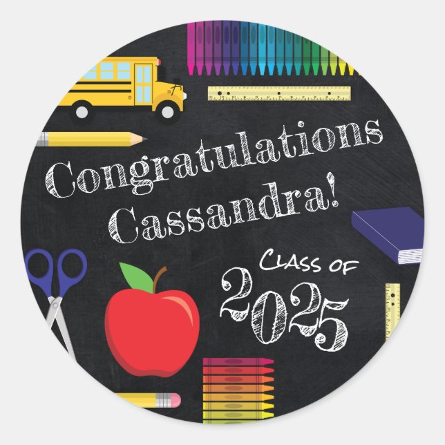 Teacher Education Chalkboard Graduation Classic Round Sticker (Front)