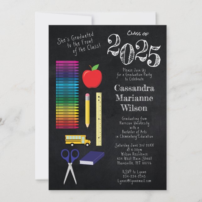 Teacher Education Chalkboard Graduation Invitation (Front)