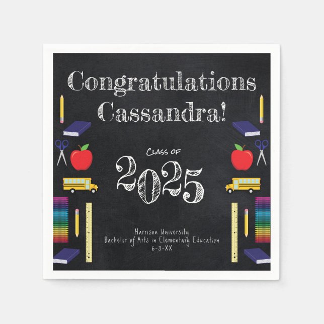 Teacher Education Chalkboard Graduation Napkin (Front)
