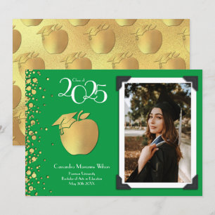 Teacher Education Gold Graduation Green Invitation