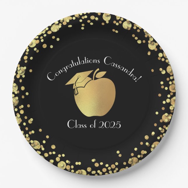 Teacher Education Graduation Black Gold Paper Plate (Front)
