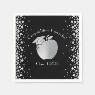 Teacher Education Graduation Black Silver Napkin