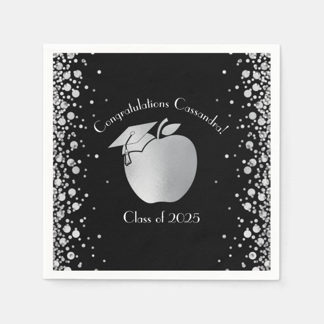 Teacher Education Graduation Black Silver Napkin (Front)