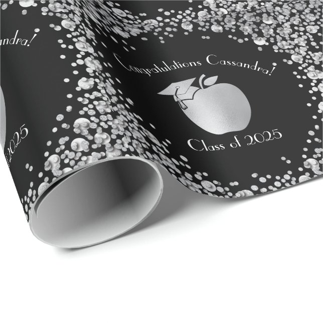 Teacher Education Graduation Black Silver Wrapping Paper (Roll Corner)