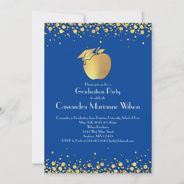 Teacher Education Graduation Blue Gold Invitation (Front)