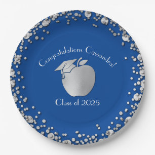 Teacher Education Graduation Blue Silver Paper Plate