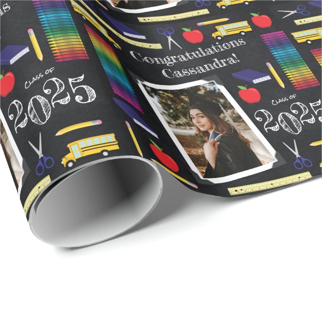 Teacher Education Graduation Chalkboard Portrait Wrapping Paper (Roll Corner)