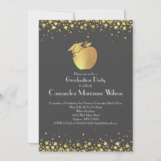 Teacher Education Graduation Grey Gold Invitation (Front)
