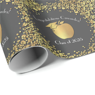Teacher Education Graduation Grey Gold Wrapping Paper