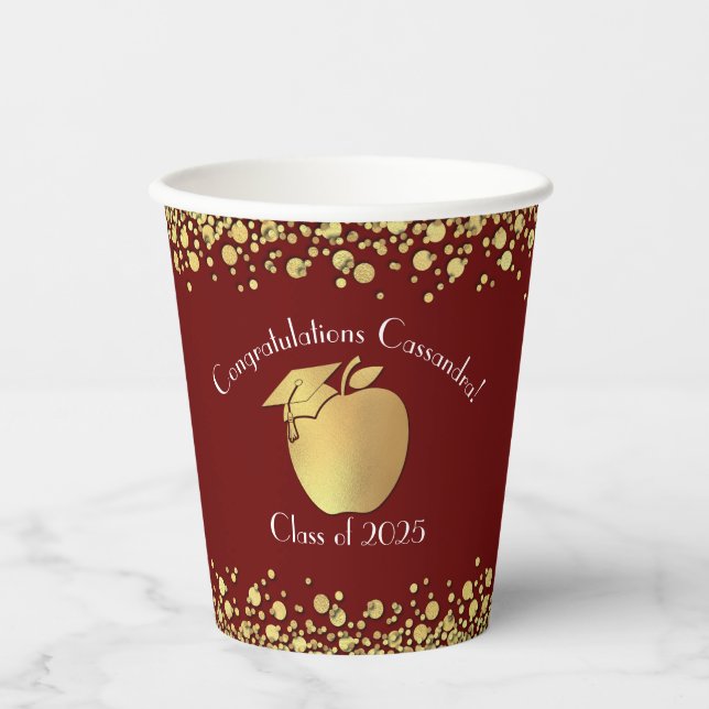 Teacher Education Graduation Maroon Gold Paper Cups (Front)
