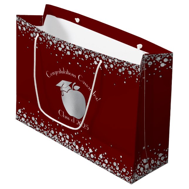 Teacher Education Graduation Maroon Silver  Large Gift Bag (Front Angled)