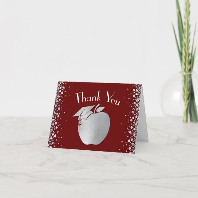 Teacher Education Graduation Maroon Silver Thank You Card (Front)