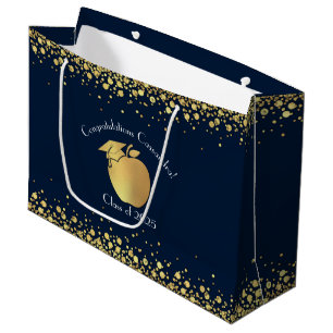 Teacher Education Graduation Navy Blue Gold Large Gift Bag