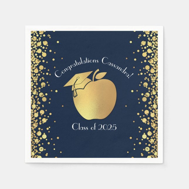 Teacher Education Graduation Navy Blue Gold Napkin (Front)