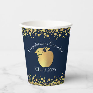 Teacher Education Graduation Navy Blue Gold Paper Cups