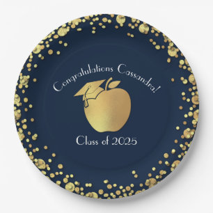 Teacher Education Graduation Navy Blue Gold Paper Plate