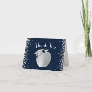 Teacher Education Graduation Navy Blue Silver Thank You Card