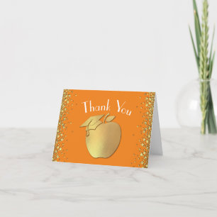 Teacher Education Graduation Orange Gold Thank You Card