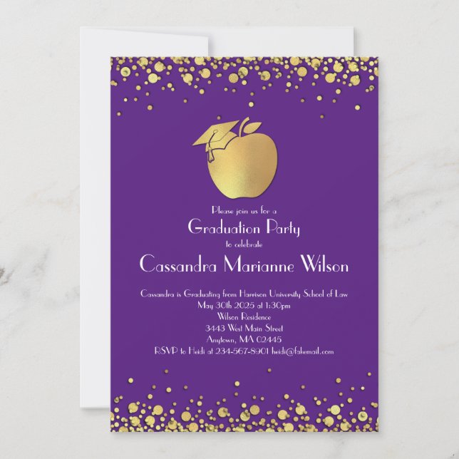 Teacher Education Graduation Purple Gold Invitation (Front)