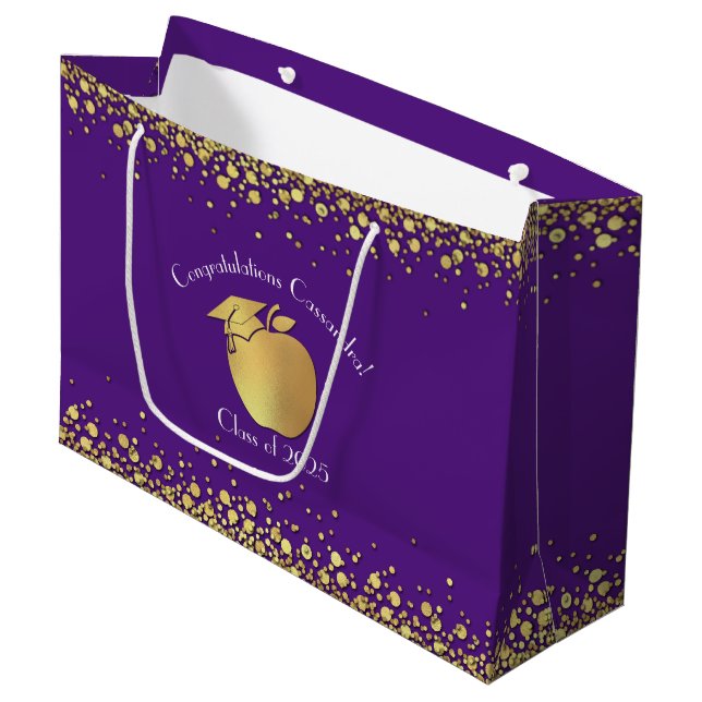 Teacher Education Graduation Purple Gold Large Gift Bag (Front Angled)