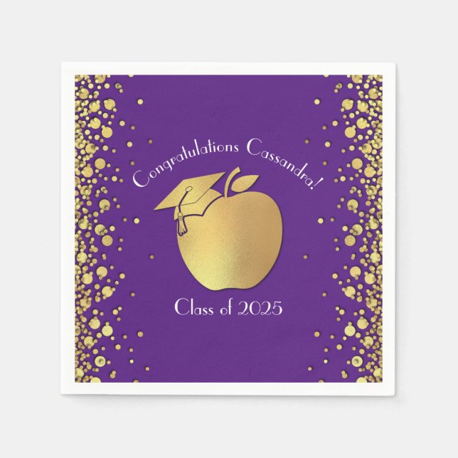 Teacher Education Graduation Purple Gold Napkin (Front)