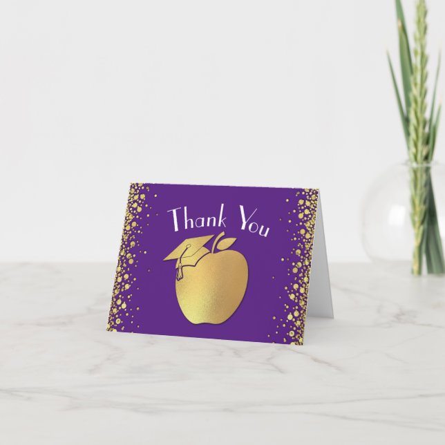 Teacher Education Graduation Purple Gold Thank You Card (Front)