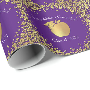 Teacher Education Graduation Purple Gold Wrapping Paper