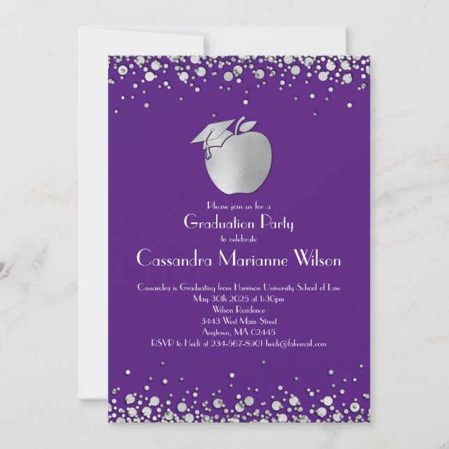 Teacher Education Graduation Purple Silver Invitation (Front)