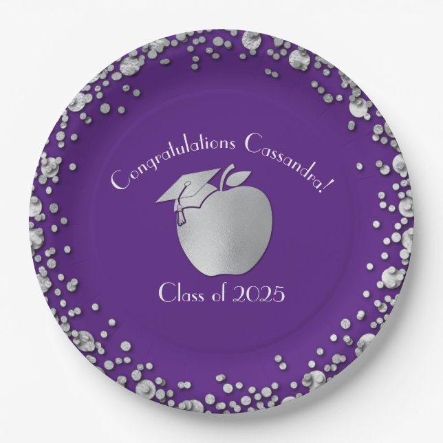 Teacher Education Graduation Purple Silver Paper Plate (Front)