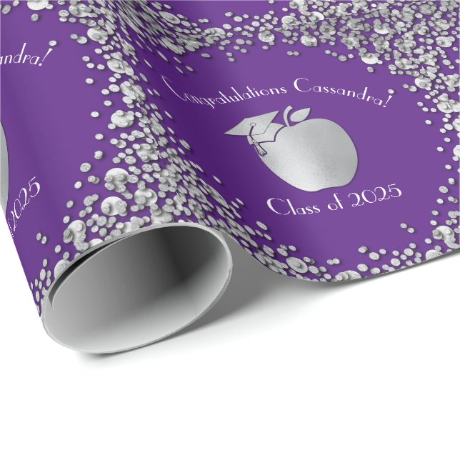 Teacher Education Graduation Purple Silver Wrapping Paper (Roll Corner)