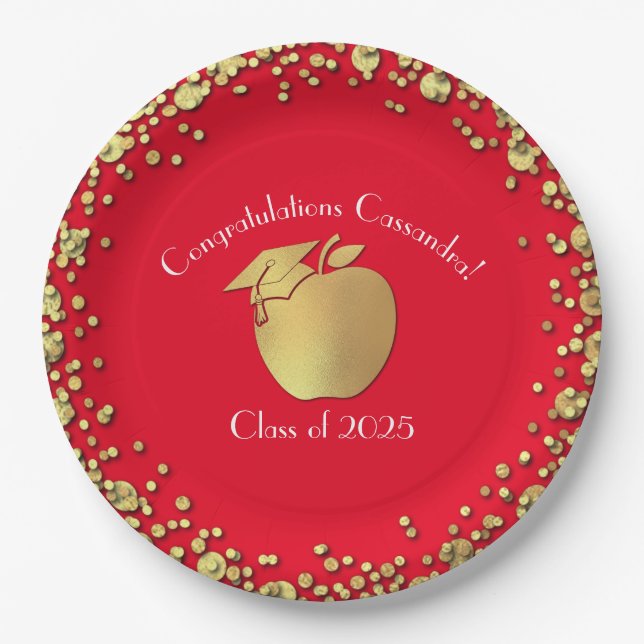 Teacher Education Graduation Red Gold Paper Plate (Front)