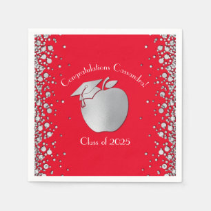 Teacher Education Graduation Red Silver Napkin