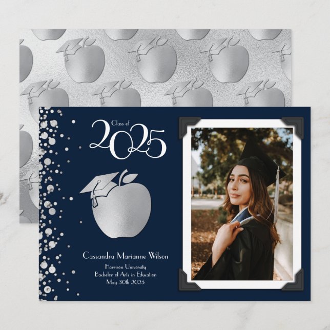 Teacher Education Navy Graduation Announcement (Front/Back)