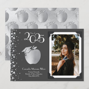 Teacher Education Silver Graduation Grey Invitation