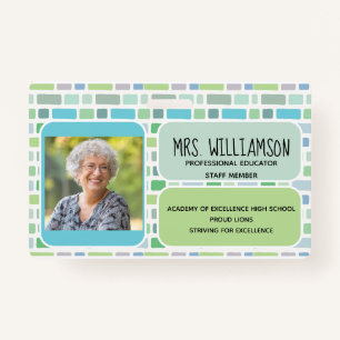 Teacher Educator Employee Modern Colorful Pattern ID Badge