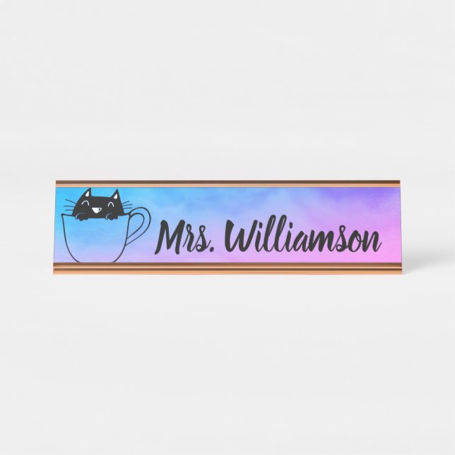 Teacher Educator Professional Cat Kitten Desk Name Desk Name Plate (Front)