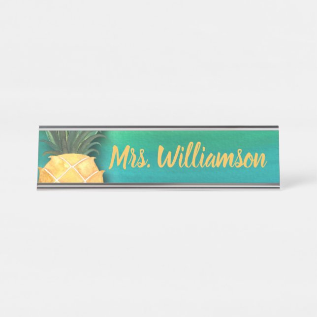 Teacher Educator Professional Pineapple Watercolor Desk Name Plate (Front)