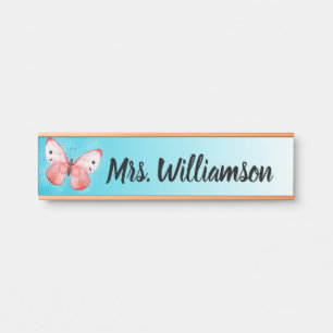 Teacher Educator Professional Pink Butterfly Blue Door Sign