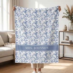 Teacher   Elegant Chinoiserie Blue Floral Bride Fleece Blanket