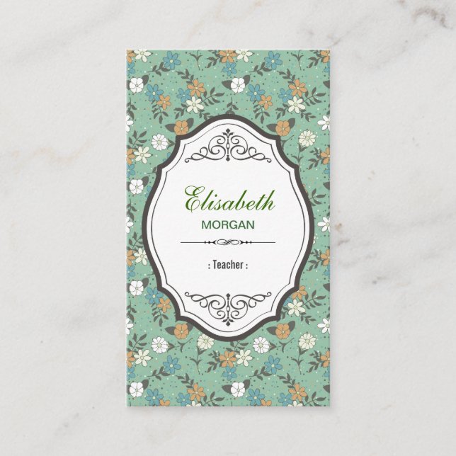 Teacher - Elegant Vintage Floral Business Card (Front)